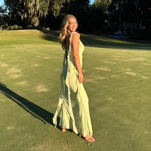 Dresses | Mesh Ruffle Maxi Dress Green Medium | Poshmark